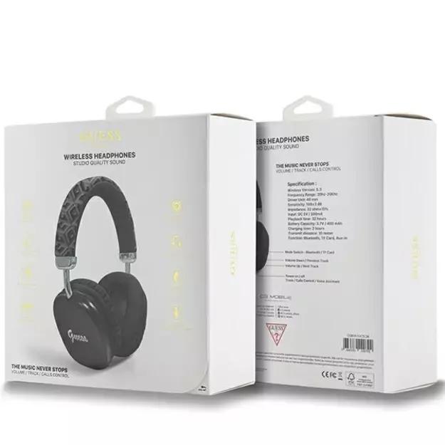 Guess GCube Metallic Script Logo Headphones - Black 3