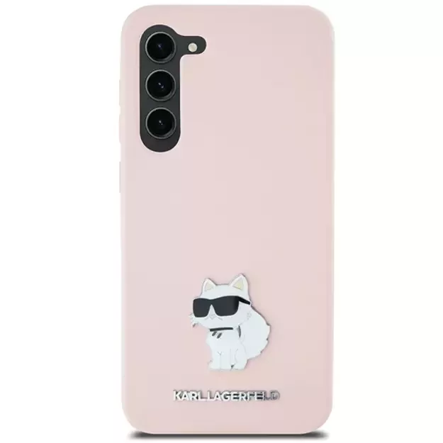 Karl Lagerfeld Silicone Choupette Metal Pin case for Samsung Galaxy S23+ - pink 2