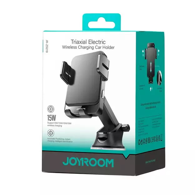 Joyroom JR-ZS219 electric dashboard mount with 15W inductive charger - black 1