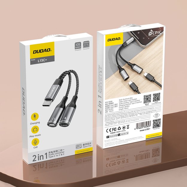 Dudao L13C+ 2in1 USB-C Adapter - Gray 10