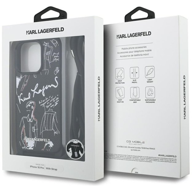 Karl Lagerfeld Crossbody Grained Pattern &amp  Logo Case for iPhone 16 Pro - Black 5