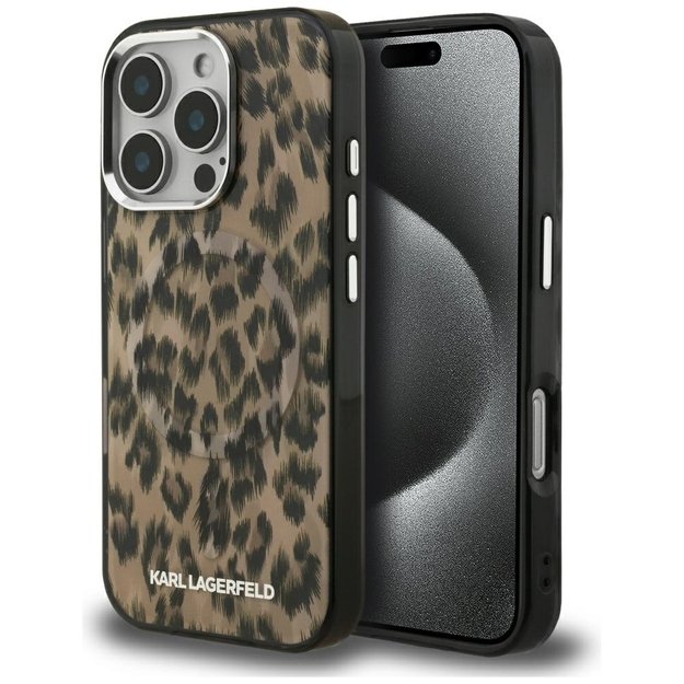 Karl Lagerfeld IML Leopard Pattern MagSafe Case for iPhone 16 Pro - Brown
