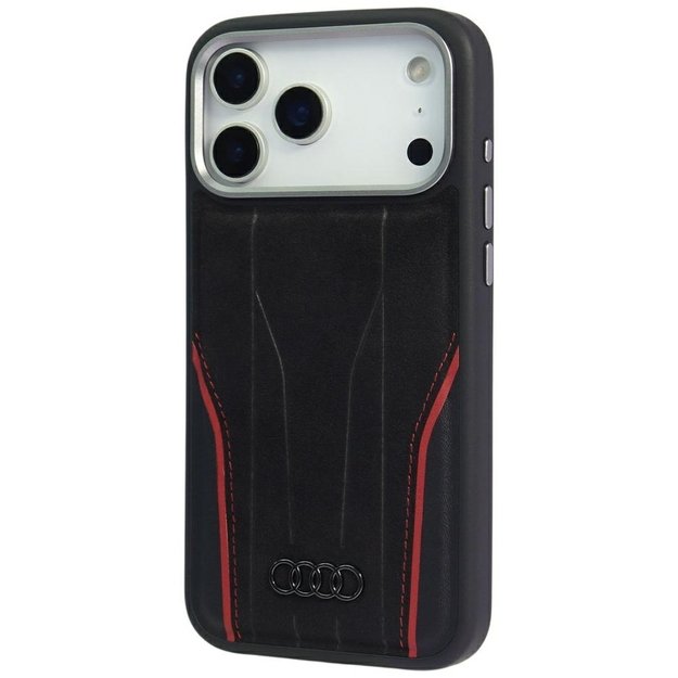 Audi R8 Genuine Leather MagSafe Case for iPhone 17 Pro - Black and Red 2