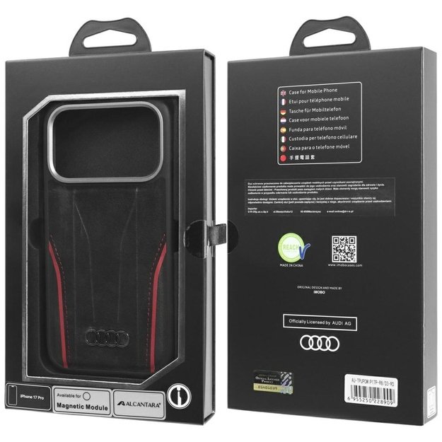 Audi R8 Genuine Leather MagSafe Case for iPhone 17 Pro - Black and Red 9