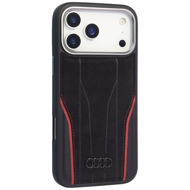 Audi R8 Genuine Leather MagSafe Case for iPhone 17 Pro - Black and Red 1