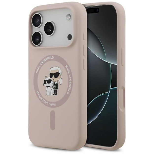 Karl Lagerfeld Silicone Karl&amp Choupette Ring MagSafe Case for iPhone 17 Pro - Pink
