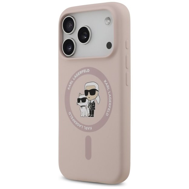 Karl Lagerfeld Silicone Karl&amp Choupette Ring MagSafe Case for iPhone 17 Pro - Pink 1