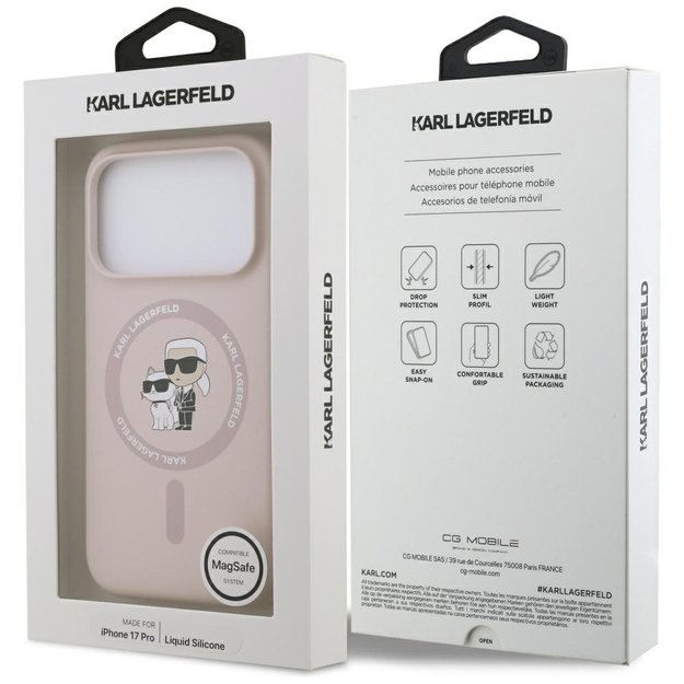 Karl Lagerfeld Silicone Karl&amp Choupette Ring MagSafe Case for iPhone 17 Pro - Pink 7
