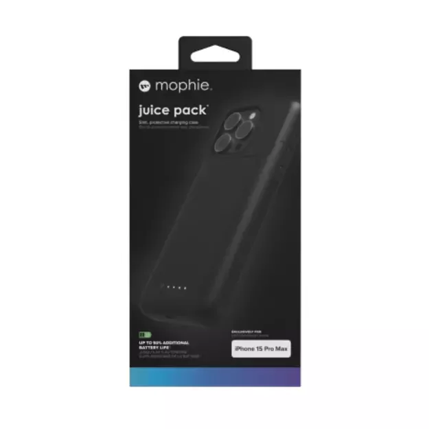 Mophie Juice Pack case for iPhone 15 Pro Max with built-in 3000 mAh power bank - black