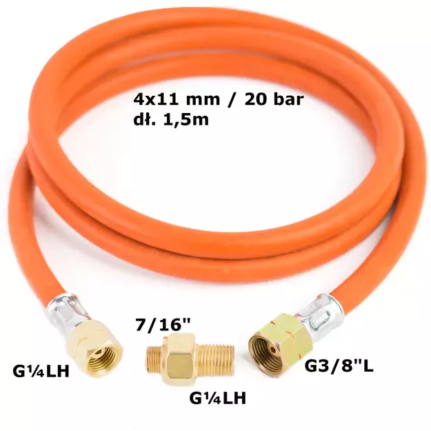 Reduction connection to a tourist gas cylinder G 3/8  L - 7/16  hose 1.5 m 7