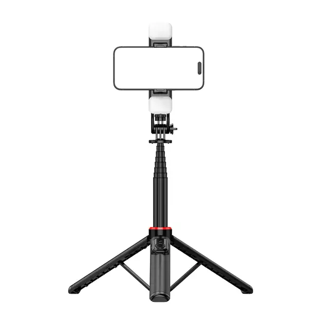 Selfie stick WC12YDS 1.3m aluminum alloy telescopic tripod with dual lamp and phone holder - black 12