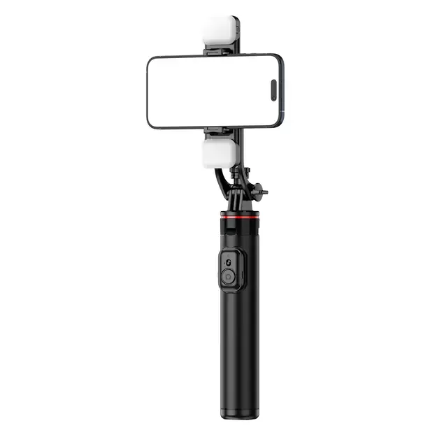 Selfie stick WC12YDS 1.3m aluminum alloy telescopic tripod with dual lamp and phone holder - black 8