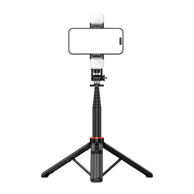 Selfie stick WC12YDS 1.3m aluminum alloy telescopic tripod with dual lamp and phone holder - black 12