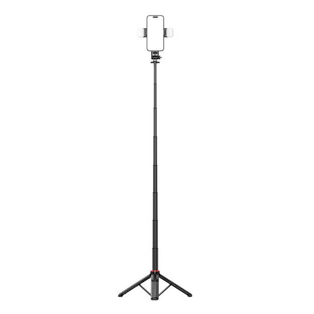 Selfie stick WC12YDS 1.3m aluminum alloy telescopic tripod with dual lamp and phone holder - black 17