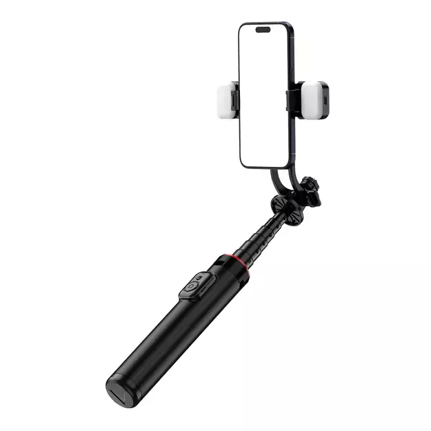 Selfie stick WC12YDS 1.3m aluminum alloy telescopic tripod with dual lamp and phone holder - black 6