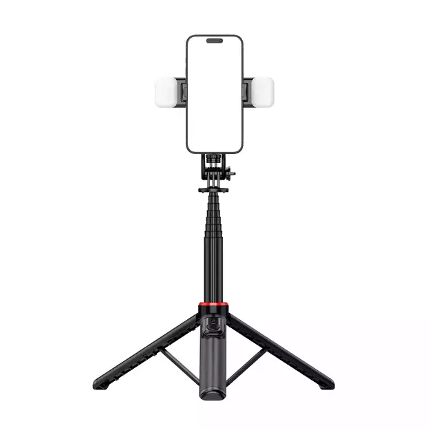 Selfie stick WC12YDS 1.3m aluminum alloy telescopic tripod with dual lamp and phone holder - black 13