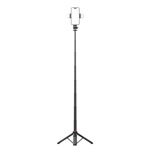 Selfie stick WC12YDS 1.3m aluminum alloy telescopic tripod with dual lamp and phone holder - black 17