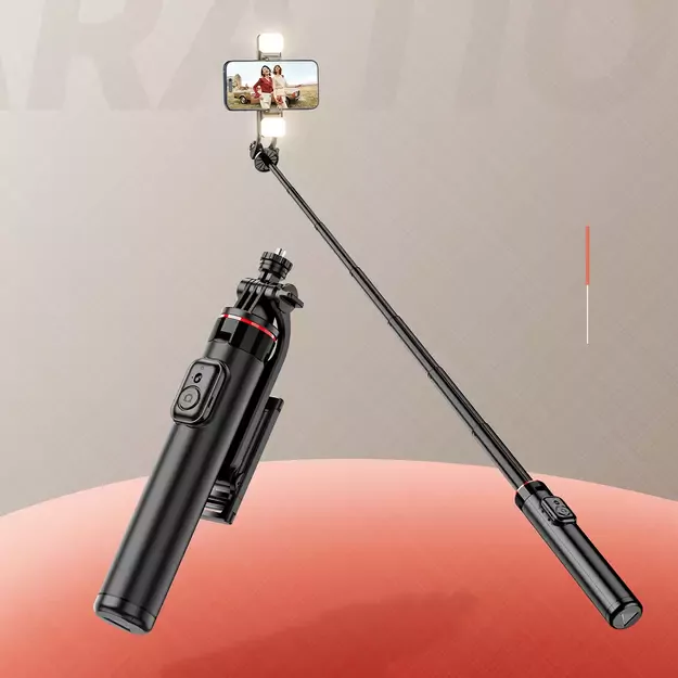 Selfie stick WC12YDS 1.3m aluminum alloy telescopic tripod with dual lamp and phone holder - black 20