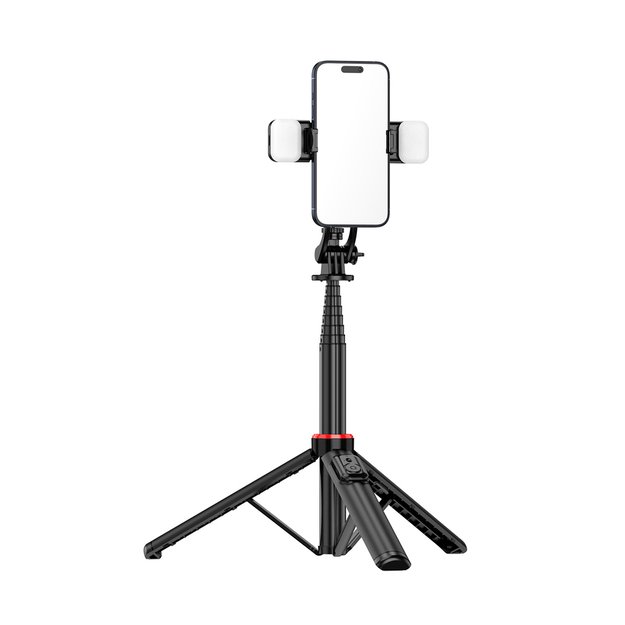 Selfie stick WC12YDS 1.3m aluminum alloy telescopic tripod with dual lamp and phone holder - black 14