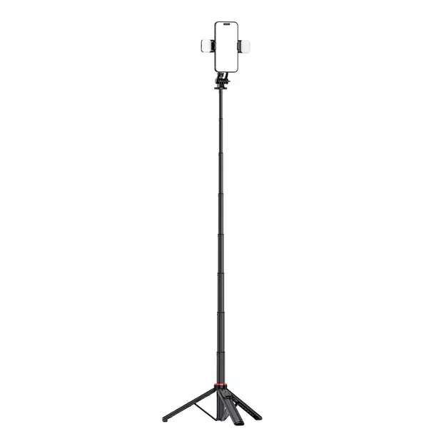 Selfie stick WC12YDS 1.3m aluminum alloy telescopic tripod with dual lamp and phone holder - black 18