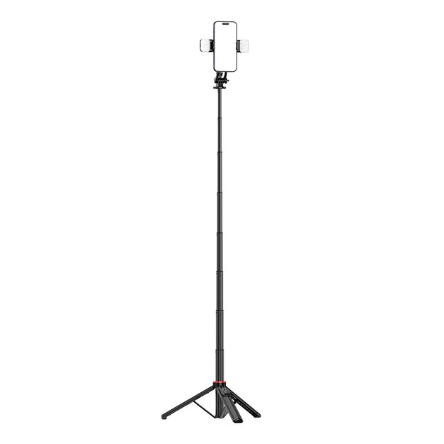 Selfie stick WC12YDS 1.3m aluminum alloy telescopic tripod with dual lamp and phone holder - black 18