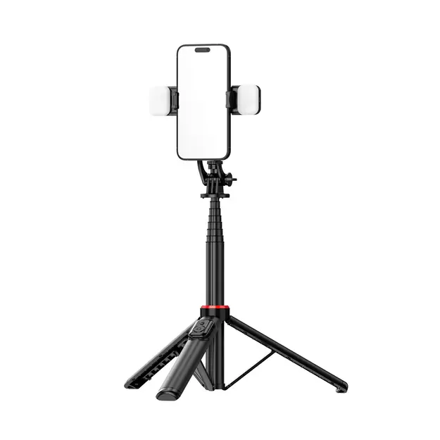 Selfie stick WC12YDS 1.3m aluminum alloy telescopic tripod with dual lamp and phone holder - black 15