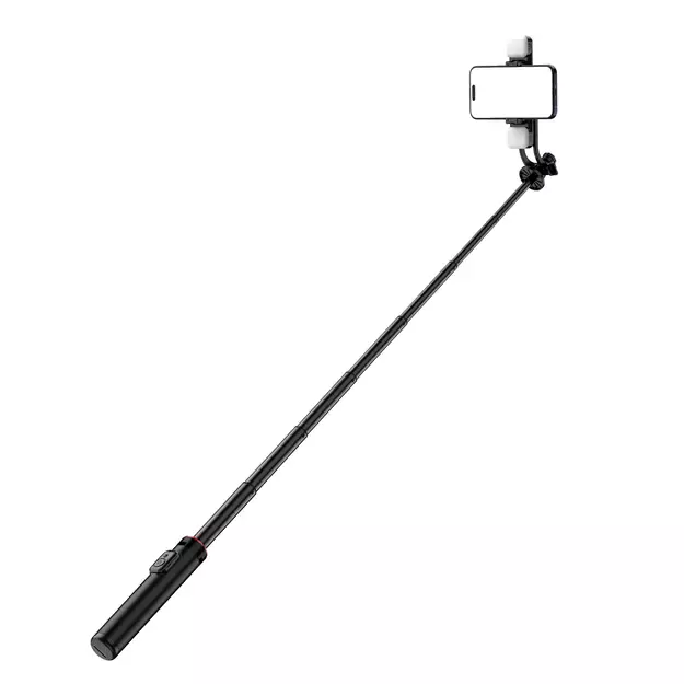 Selfie stick WC12YDS 1.3m aluminum alloy telescopic tripod with dual lamp and phone holder - black 1