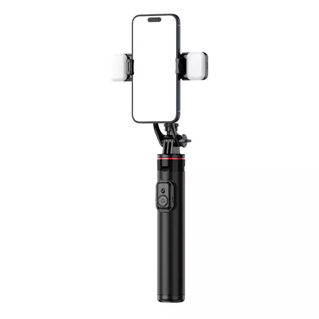 Selfie stick WC12YDS 1.3m aluminum alloy telescopic tripod with dual lamp and phone holder - black 7