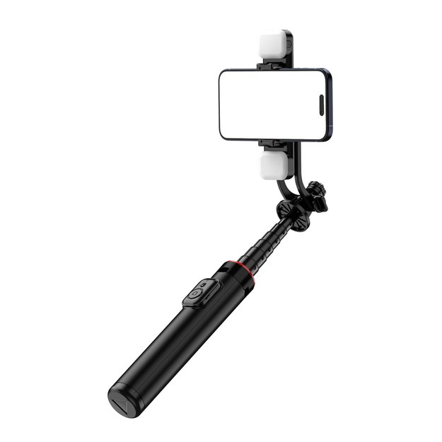 Selfie stick WC12YDS 1.3m aluminum alloy telescopic tripod with dual lamp and phone holder - black 5