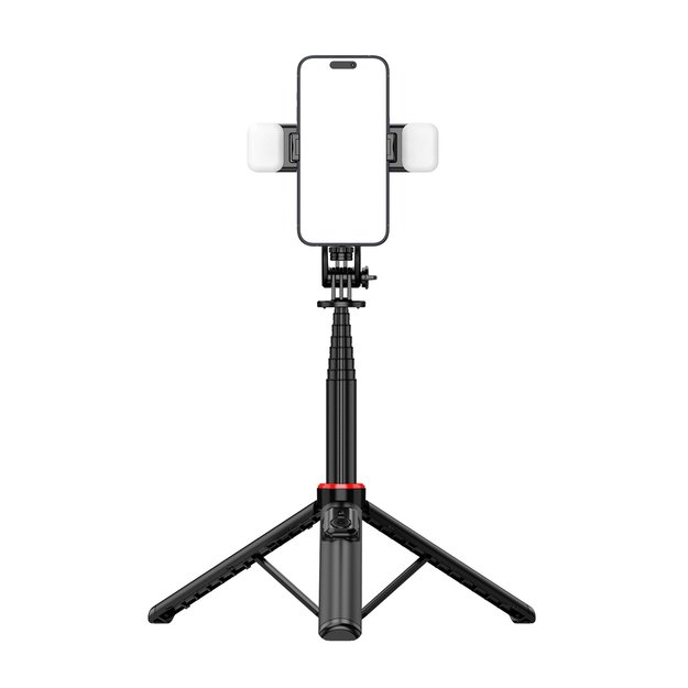 Selfie stick WC12YDS 1.3m aluminum alloy telescopic tripod with dual lamp and phone holder - black 13