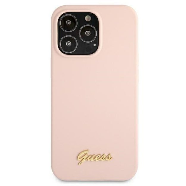 Guess GUHMP13XLSLMGLP iPhone 13 Pro Max 6.7  light pink/light pink hardcase Silicone Script Gold Logo Magsafe 10