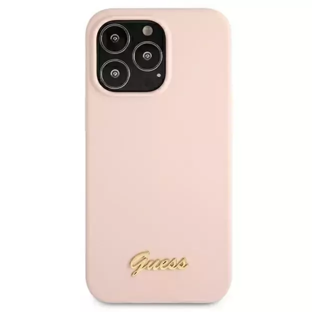 Guess GUHMP13XLSLMGLP iPhone 13 Pro Max 6.7  light pink/light pink hardcase Silicone Script Gold Logo Magsafe 3