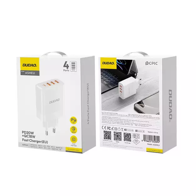 Dudao A5HEU network charger 3x USB-A 1x USB-C PD20W - white 1