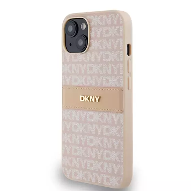 DKNY Leather Mono Stripe &amp  Metal Logo case for iPhone 15 / 14 / 13 - pink 1