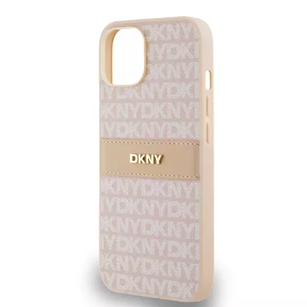 DKNY Leather Mono Stripe &amp  Metal Logo case for iPhone 15 / 14 / 13 - pink 5