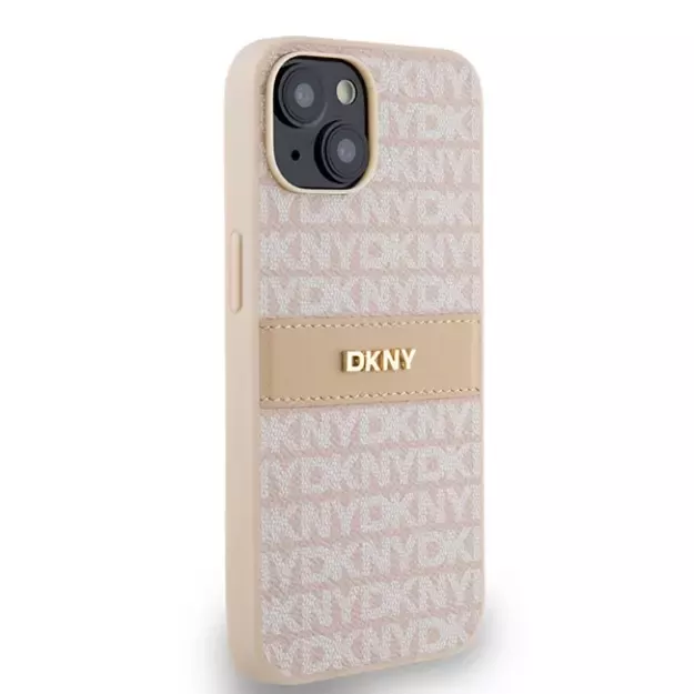 DKNY Leather Mono Stripe &amp  Metal Logo case for iPhone 15 / 14 / 13 - pink 3