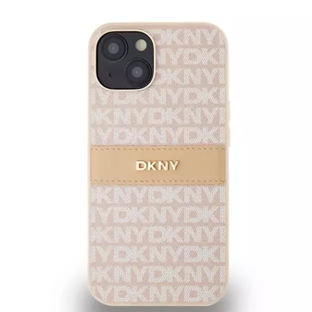 DKNY Leather Mono Stripe &amp  Metal Logo case for iPhone 15 / 14 / 13 - pink 2