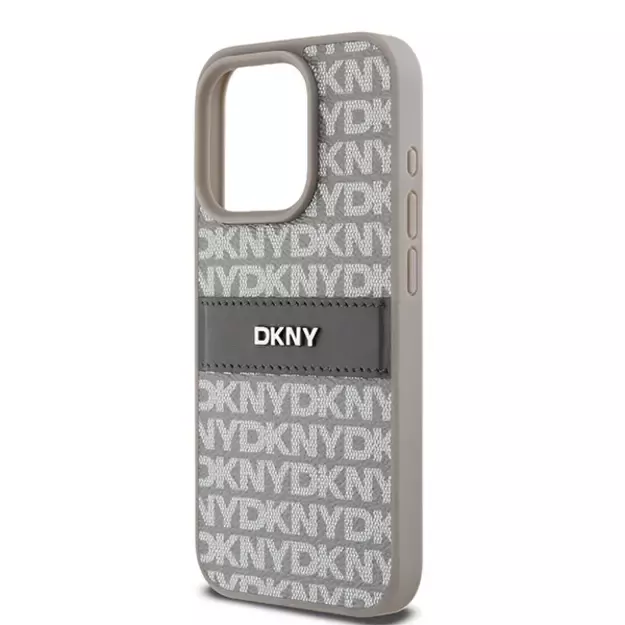 DKNY Leather Mono Stripe &amp  Metal Logo case for iPhone 15 Pro - beige 12