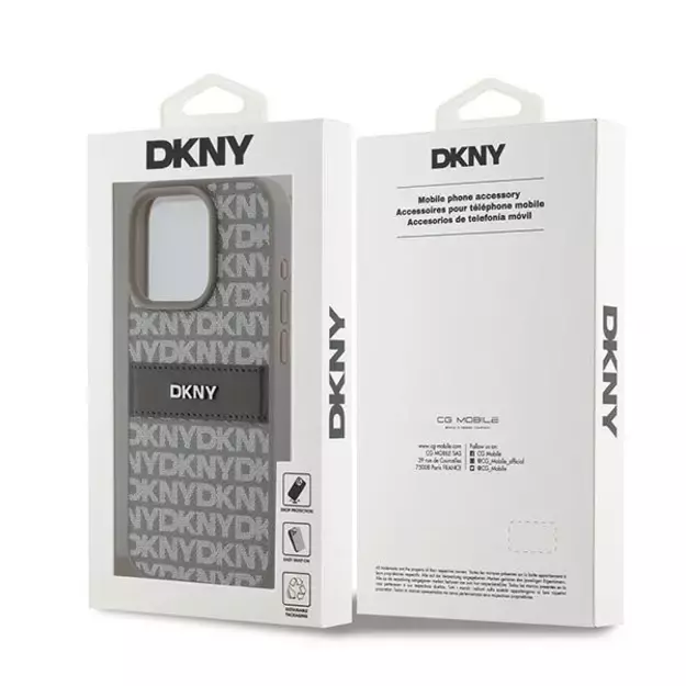 DKNY Leather Mono Stripe &amp  Metal Logo case for iPhone 15 Pro - beige 14