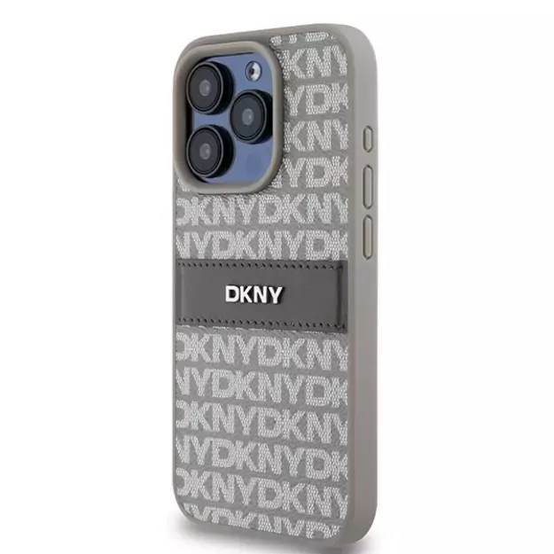 DKNY Leather Mono Stripe &amp  Metal Logo case for iPhone 15 Pro - beige 8