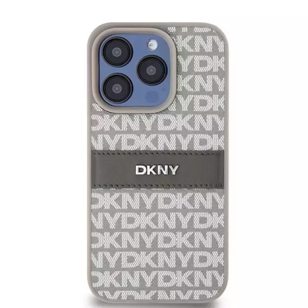 DKNY Leather Mono Stripe &amp  Metal Logo case for iPhone 15 Pro - beige 9