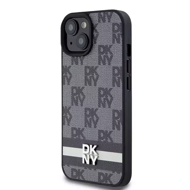 DKNY Leather Checkered Mono Pattern &amp  Printed Stripes Case for iPhone 15/14/13 - Black 8