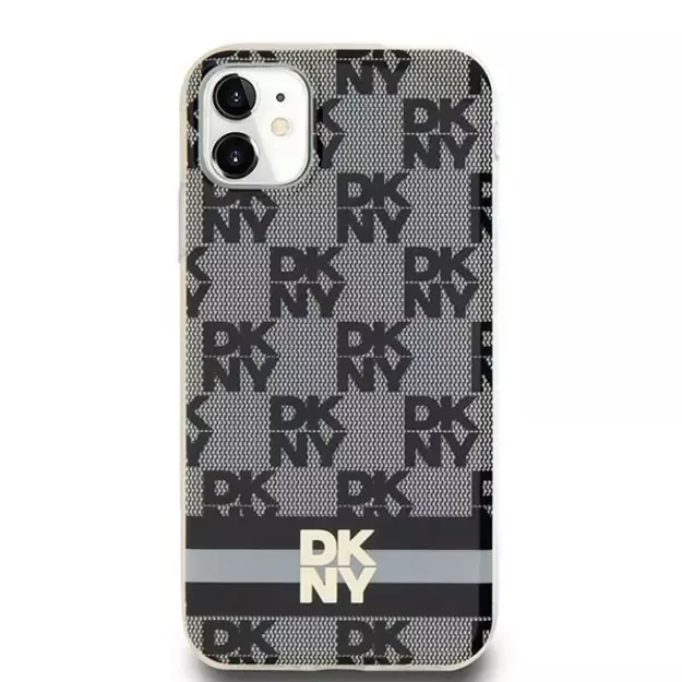 DKNY IML Checkered Mono Pattern &amp  Printed Stripes MagSafe Case for iPhone 11 / Xr - Black