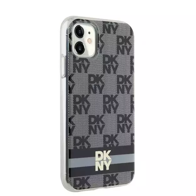DKNY IML Checkered Mono Pattern &amp  Printed Stripes MagSafe Case for iPhone 11 / Xr - Black 1