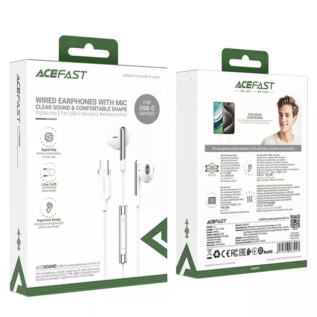 Acefast L3 Wired USB-C Headphones with Microphone - White 10