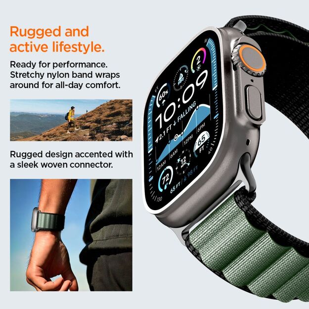 Strap Spigen WBF1 Strap for Apple Watch 44 / 45 / 46 / 49 mm - Black and Green 15