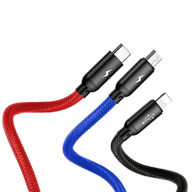 Baseus Three Primary Colors 3in1 USB-A - micro USB / Lightning / USB-C 3.5A cable 1.2 m - black 11