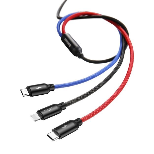 Baseus Three Primary Colors 3in1 USB-A - micro USB / Lightning / USB-C 3.5A cable 1.2 m - black 2