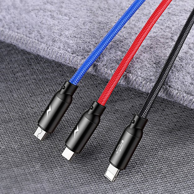 Baseus Three Primary Colors 3in1 USB-A - micro USB / Lightning / USB-C 3.5A cable 1.2 m - black 15