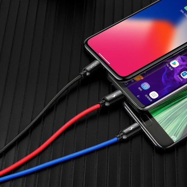 Baseus Three Primary Colors 3in1 USB-A - micro USB / Lightning / USB-C 3.5A cable 1.2 m - black 10